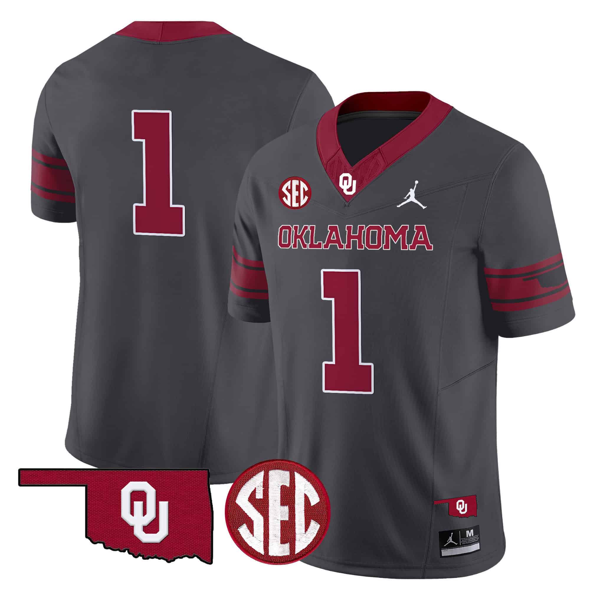 Men Oklahoma Sooners #1 No Name Grey 2024 Vapor Limited NCAA Jersey